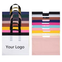 10 Pcs Custom Plastic for Business Gift Pack with Loop Handle Matte Surface Shopping Personalised Bags 220613