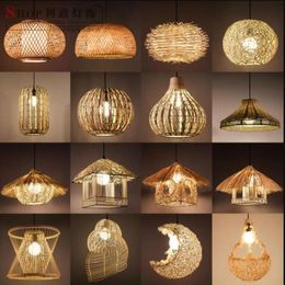 Pendant Lamps Chinese Retro Chandelier Restaurant Lighting Bamboo Braided Lampshade Straw HatPendant