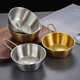 Korean Stainless Steel Round Rice Wine Bowl with Handle Household Food Sauce Bowls Cups Tableware Dinnerware Kitchen Utensils