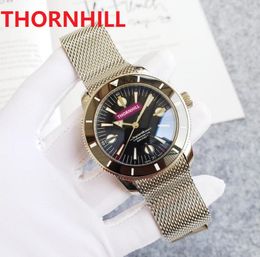 Factory Top quality three stiches Watch 46mm Automatic Mechanical Stainless Steel Mesh Mens 5ATM waterproof date display Movement Wristwatches Gifts