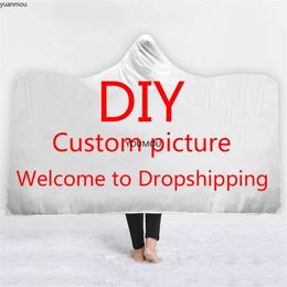 3D Printed Custom Hooded Blanket Customize Warm Wearable Fleece Plush Throw Blankets for Adults Kid Gift Support Drop 220616