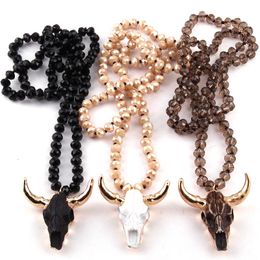 Pendant Necklaces Fashion Bohemian Jewelry Glass Crystal Knotted 3 Color Horn Necklace For Women Ethnic NecklacePendant
