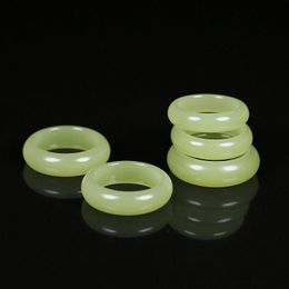 Dangle & Chandelier Natural Green Hetian Jade Ring Chinese Jadeite Amulet Fashion Charm Jewellery Hand Carved Crafts Gifts For Women MenDangle