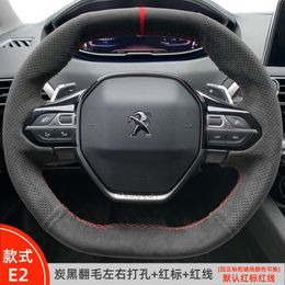 Customized Black Suede Leather DIY Hand Sewing Car Steering Wheel Cover For Peugeot 4008 5008 206 207 307 3008 408 508