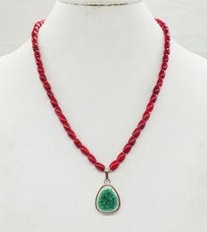 Pendant Necklaces Sweet Valentine's Day Gift Classical Red Coral Necklace & Semi-precious Stones 18"Pendant