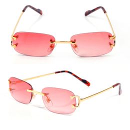 Occhiali da sole da donna Frameless Oval Square Lens Braccio in metallo a forma di C Unisex Business Fashion Casual Simple High End Generoso prescrizione Mens Designer Occhiali da sole