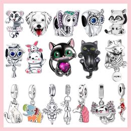 Cute 925 Silver Beads Dog Elephant Owl Black Cat Charm Fit Pandora Bracelet DIY Jewellery