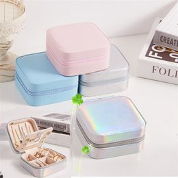 Portable Jewellery Box with Mirror PU Leather Storage Boxes Travel Jewellery Display Case Necklace Ring Earring Holder Organiser