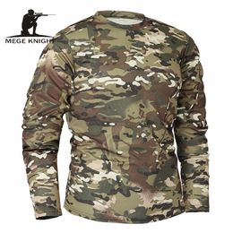 Mege Brand Clothing Autumn Spring Men Long Sleeve Tactical Camouflage Tshirt camisa masculina Quick Dry Military Army shirt 220813