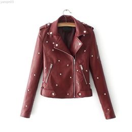 Punk Women Rivet Pu Leather Jacket Zip Up Biker Short Cropped Motor Tops Motorcycle Faux Leather Jacket Coat Chaquetas Outerwear L220801