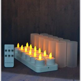 led candle set with remote Australia - set of 12 remote controlled LED candles Flickering frosted Rechargeable Tea Lights Electronics Candle lamp Christmas Wedding bar T237J