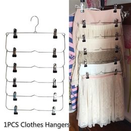 1PC Multilayer Clothes Hangers with 12 Clips Clothing Storage Rack Holder Drying Wardrobe Folding Pants Metal Skirt 220809