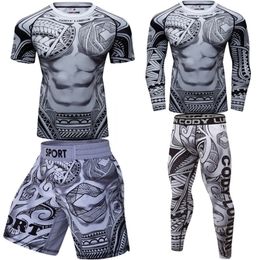 Men's Sport Compression Suit Running Set MMA Boxing Shorts Rashguard Workout Gym Clothing Sportswear Training Fitness Tracksuit 220610