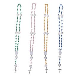 4 Colours Sublimation necklace Heat Transfer Pendant Rosary bead Necklace Cross Jesus Metal Pendants GF0102