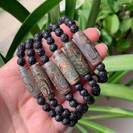 Charm Bracelets Healing Jewellery Natural Tibetan Dzi Agates Stone Bracelet Ruyi Guanyin Dragon Nine Eye Black Lava For Women MenCharm Inte22