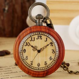 Pocket Watches Retro Red Sandalwood Fashionable Arabic Numbers Design FOB Chain Clock Men's Universal Gifts WatchPocket