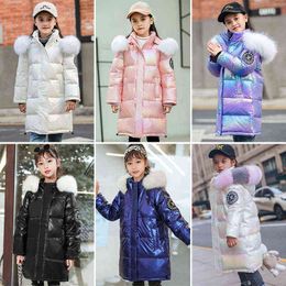 Winter Down Jacket For Girls Boys Kids Parka Overcoat Teenager Jacket Fashion Fur Collar Hoodie Outerwear 4-12 Year Children Clothing J220718