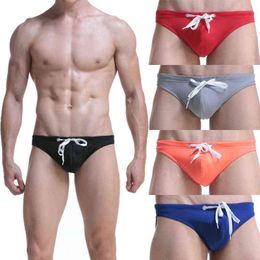 Sexy Swim Trunks Men's Swimsuit New Swimming Briefs Triangle Mens Bikini Swimwear Beach Bathing Suit Non-slip Waist Ties Shorts Y220426