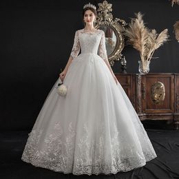 Other Wedding Dresses Classic Lace Applique Embroidery 2022 Luxury Dress Elegant O Neck Half Sleeve Plus Size Bride Vestido De Noiva LOther