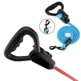Dog Collars & Leashes Nylon Reflective Leash Soft Silicone Handle Thickened Thick Traction Rope Large Poop Bag Dispenser Set