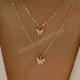 Bohemian Gold Colour Necklace for Women Butterfly Multilayer Metal Pendants Chains Choker Trendy Jewellery