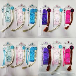 10 styles Princess Hair Accessories Crown+Magic Stick+wig+gloves 4pcs/set baby girls Halloween Cosplay princess Jewellery Sets
