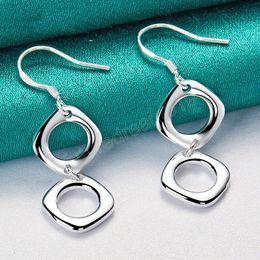 925 Sterling Silver Square Round Geometry Dangle Earrings For Woman Wedding Engagement Fashion Party Charm Jewellery