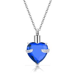 Crystal Heart Shape Cremation Jewellery Memorial Urn Necklace for Ashes, Stainless Steel Ash Holder Pendant Keepsake Charms