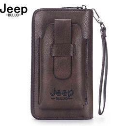 JEEP BULUO famous brand Clutch Wallet Brand Purse For Phone Double Zipper Luxury Wallet Leather Clutch Bag Large Capacity H220422