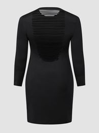 Plus Size Dresses Finjani Women Cutout Back Striped Black Dress Long Sleeve Elegant Tight Wrap Midi DressPlus