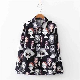 Spring Women blouses harajuku streetwear shirts cartoon face printing Blouse casual blusas 210702