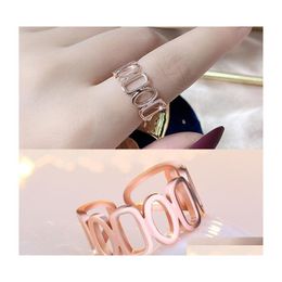 Band Rings Fashion Jewellery Hollowed Chain Women Openable Adjustable Rose Gold Knuckle Finger Ring Drop Delivery Dhqzd