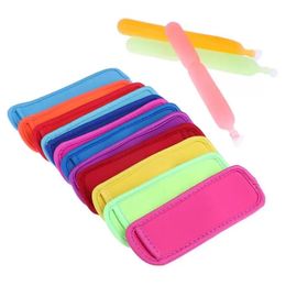 18x6cm Colorful Neoprene Popsicle Holder Freezer Icy Pole Ice Lolly Sleeve Protector Per Ice Cream Tools Party Supply Tool