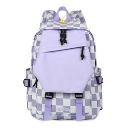 Ins niche fashionable women backpack Female chess and card grid student Backpacks High capacity high school bag