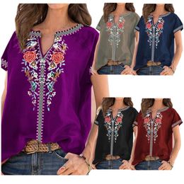 Ethnic Style Women T-shirt Short Sleeve V-neck Tops T Shirt Fashion Designer T-shirts Outdoor Tshirts Tees 6 Colours Easy to Wear