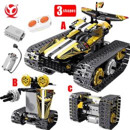 High Tech RC Car Tracked Stunt Racing 3IN1 Remote Control Robot Electric Building Blocks MOC Creator STEM Toys For Kids Gifts 220715