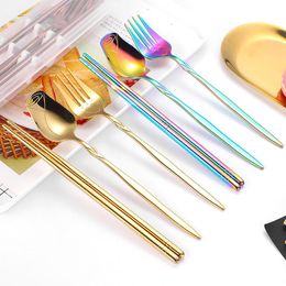 Flatware Sets Creative Stainless Steel Cutlery Set Portable Spoon Chopsticks Fork Three Piece SetFlatware