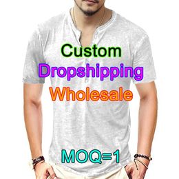 Custom Men Spring Summer DIY T shirt Skull Vintage 3D Print Clothes Oversized Short Sleeve V Neck Buttons Male T Shirt Drop Ship 220707