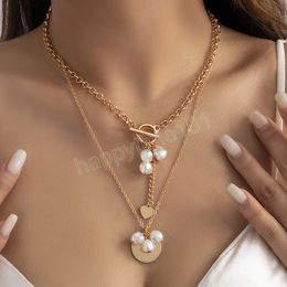 Sweet Irregular Pearl Pendant Necklace for Women Wedding Bridal Chest Tassel Chain Choker Neck Jewellery