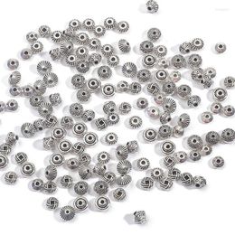 Other 30-50pcs 6mm 7mm Rondelle Spacer Beads Antique Silver Color Tibetan Metal Big Hole Loose For Jewelry Making DIY Findings Rita22