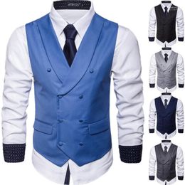 Men's Vests Mens Vest Casual Business Men Suit Male Double Breasted Waistcoat Fashion Sleeveless Smart Top Stra22