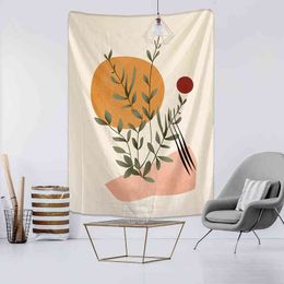 Simplicity Creative Line Illustration Carpet Wall Hanging Boho Decor Hippie Psychedelic Printed Home Decoration Spread J220804
