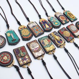 -Anhänger Halskette Vintage Ethnische Nepal -Stil Halskette für Männer Frauen Ebony Eingelegtes tibetaner Silber Luxusschmuck Buddhist Retro Mystic Blesspe