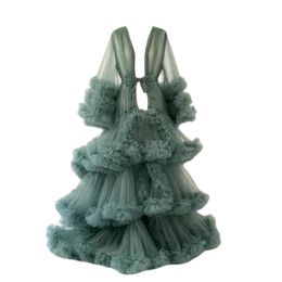 Ruffle Prom Dresses Tulle Robe Maternity Photo Shoot Fluffy Dress for Women Sheer Bathrobe for Baby Shower Custom Made
