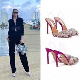 rhinestone Cross strap embellished sandals PVC Pumps High heels shoes slipper 10.5 7cm spool women Luxurys Designers Dress shoe ankle Fashion factory shoes