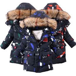 New Big Size 4-14 Year Old Camouflage Pattern Winter Keep Warm Boys Coat Teenager Boys Fur Collar Plus fleece Hooded Outerwear J220718