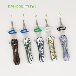 4" US Coloured Swirl Pattern Glass Smoking Dab Nector Collector Straw Kit With 10Mm Male Titanium Tip And 10Mm Plastic Clip