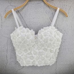 Sexy bra tops diamond beading flowers tops Push Up Bralet Women's Corset Bustier Bra Night Club Party Cropped Top Vest F2047 220519