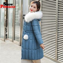 25 degrees Winter Women long parkas jackets Plus size M5XL thick warm big fur collar female Slim sintepon parkas outwear coat 201027