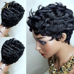 Short Finger Wave Human Remy Brasilian Hair parrucca Black Pixie Cut Machine Full Made For Wigs to Women Tobi22